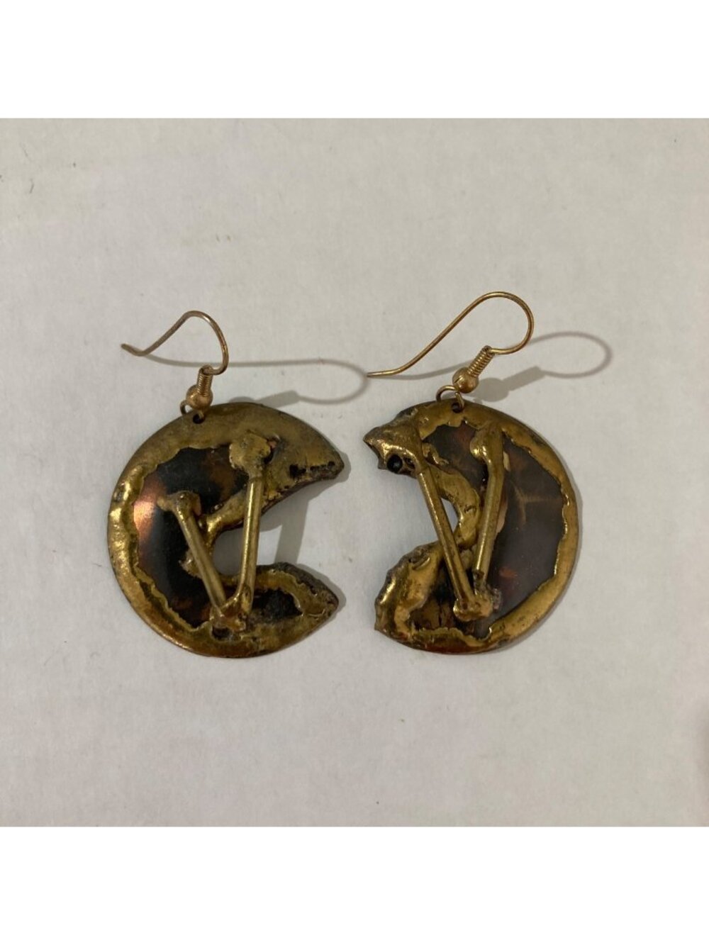 Mixed Metal Brutalist Modernist Crescent Earrings